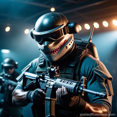 Armed Shark with Helmet | Stable Diffusion Online