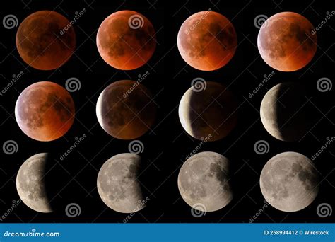 Phases of a Lunar Eclipse, a Blood Moon Stock Photo - Image of cosmic ...