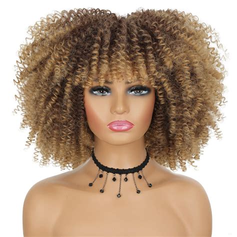 Amazon GKtineke Curly Afro Wigs For Black Women Curly Afro Wig With Bangs Blonde Ombre