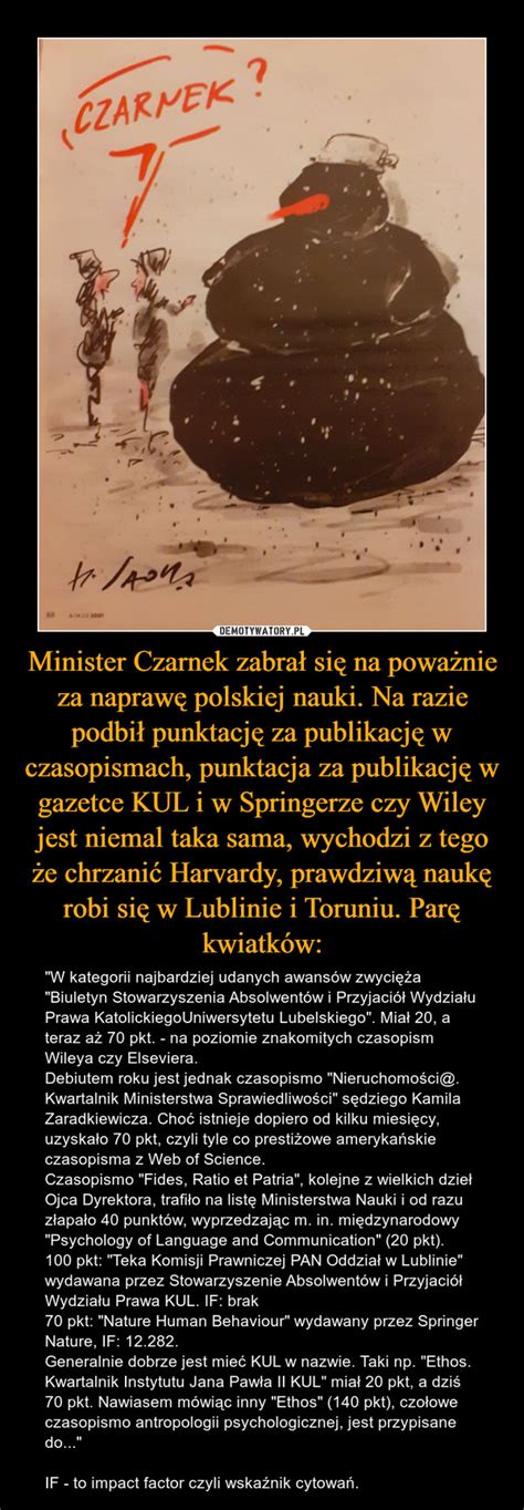 Minister Czarnek Zabra Si Na Powa Nie Za Napraw Polskiej Nauki Na