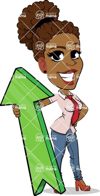 Flat Cartoon African American Girl With Up Arrow Graphicmama