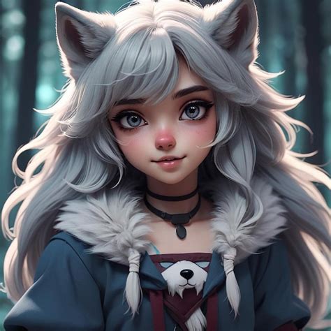 Premium Photo | A cute anime girl with a wolf on her face