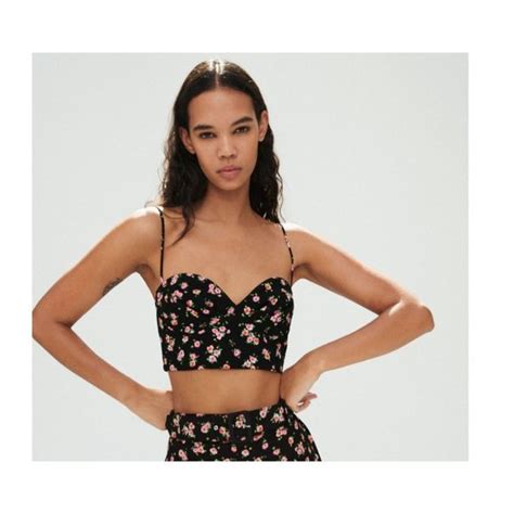 Zara Tops Zara Floral Bustier Corset Crop Top Black Pink Size Xs Poshmark