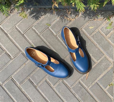 Women Navy Blue Leather Mary Janes Shoes Handmade Mary Jane | Etsy UK