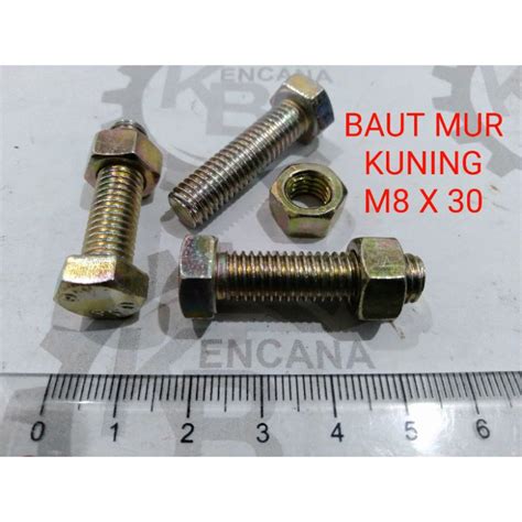 Jual BAUT MUR M8 X 30 KUNING BMK M8 X 30 KUNCI 12 PANJANG 3 CM