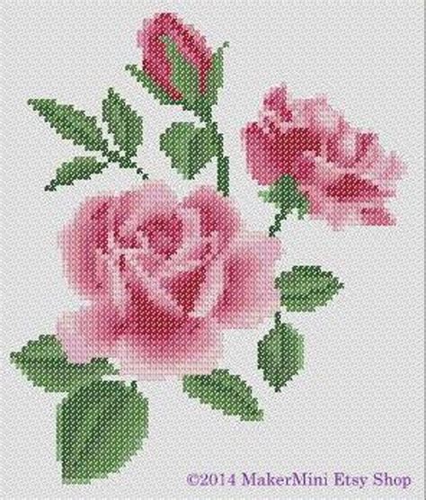 Pink Roses Cross Stitch Pattern Etsy Uk