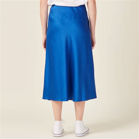 Jupe Midi Droite Satin Bleu Electrique Femme Vibs