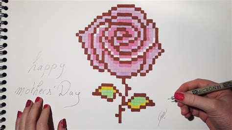 Mothers Day Rose Drawing Pixel Art YouTube