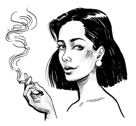 Um Desenho Preto E Branco De Uma Mulher Fumando Foto Premium