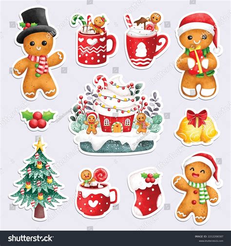 Watercolor Illustration Printable Christmas Stickers Stock Vector ...