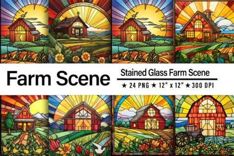 Stained Glass Farm Scene Graphic By Aamo · Creative Fabrica