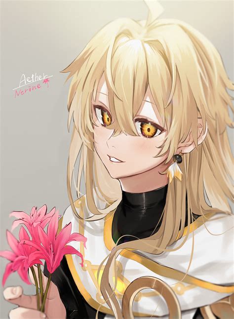 Safebooru 1boy Absurdres Aether Genshin Impact Ahoge Bangs Blonde Hair Blush Character Name