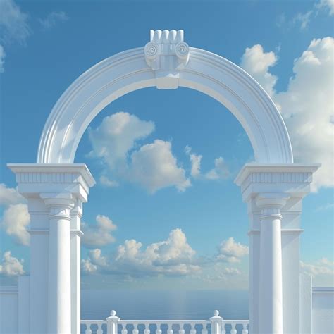 Traditional Greek Architecture With White Arch On Blue Sky Premium Ai