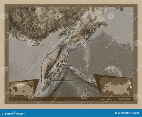 Kamchatka Russia Sepia Labelled Points Of Cities Stock Illustration