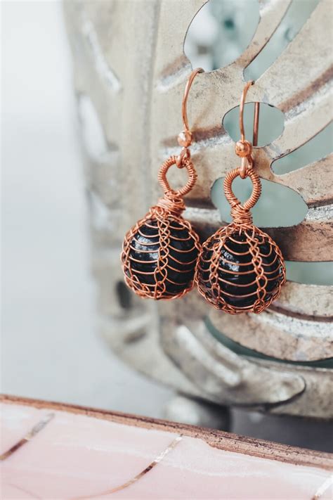 Blue Tigers Eye Copper Wire Wrapped Earrings Teacher Gift Etsy