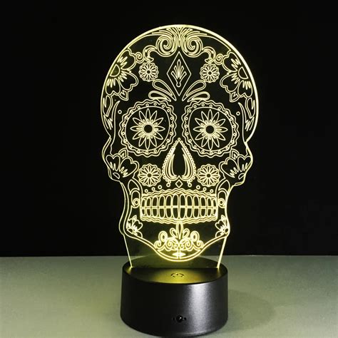 Halloween Skull Light Usb Battery 7 Color Change Led Desk Lamp Table