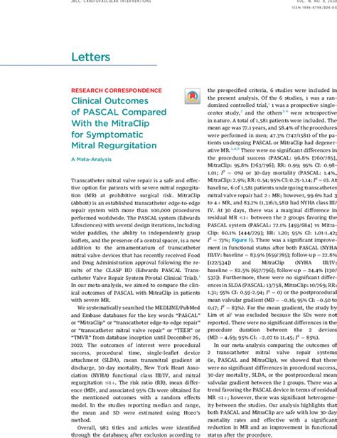 Clinical Outcomes Of Pascal Compared With The Mitraclip For Symptomatic