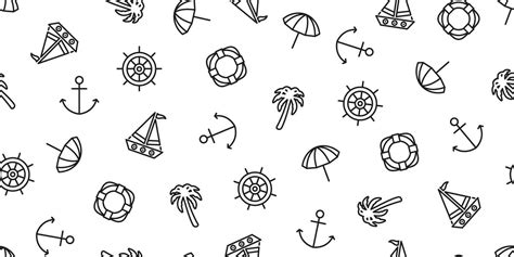 Anchor Seamless Pattern Vector Boat Helm Swimming Ring Palm Tree Pirate