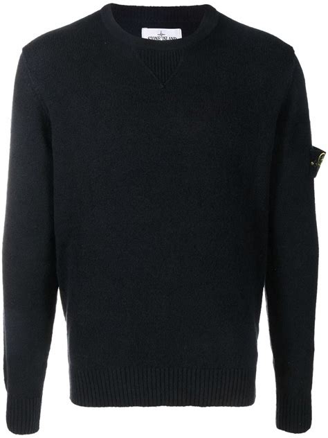 Stone Island Logo Patch Knitted Jumper In Black WHATS ON THE STAR