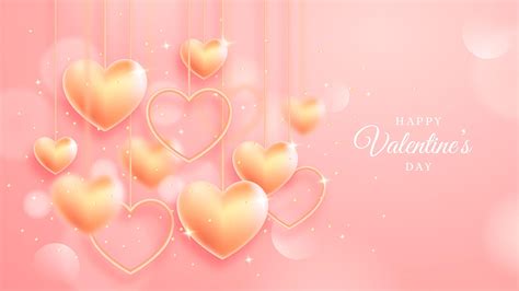 Golden Glitter Glare Heart Shapes Happy Valentine S Day Light Pink Background Hd Valentine S Day