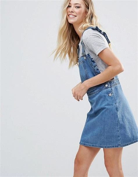 Chorus Frill Side Denim Dugaree Dress In Denim Dungaree Dress