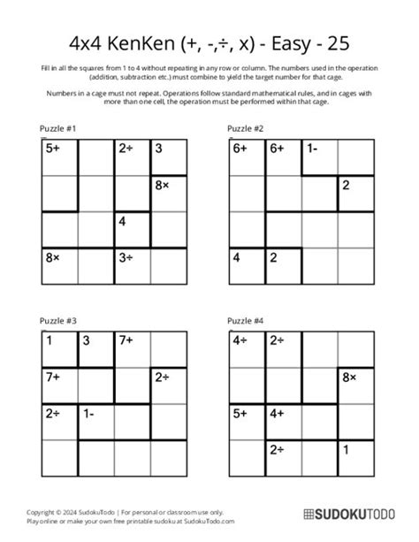 Kenken Mathdoku Kendoku Puzzles Printable