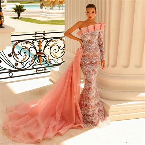 Peach Mermaid Prom Dresses