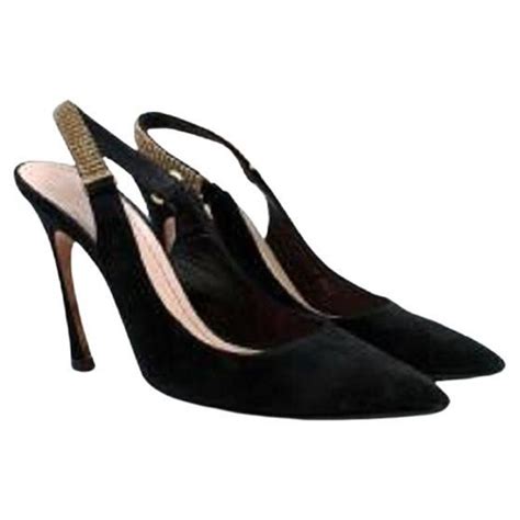 Crystal Embellished Black Suede Slingback Heels For Sale At 1stdibs