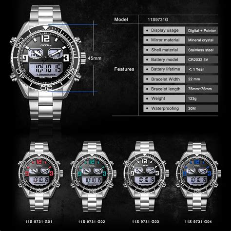 Sinobi Mens Quartz Sports Watch Stainless Steel Waterproof Business