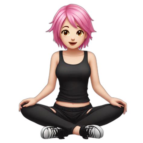 Full body Front view curvy emo girl pink hair sits on the floor ...