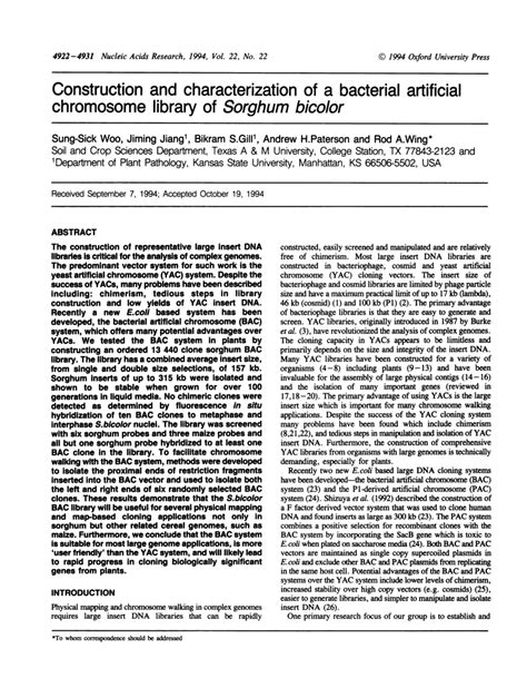 (PDF) Construction and characterization of bacterial artificial ...