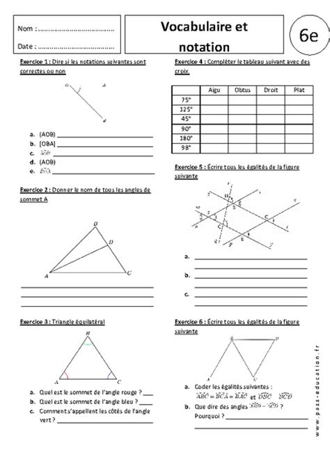 Vocabulaire Notation Angles Me Exercices Corrig S Pass