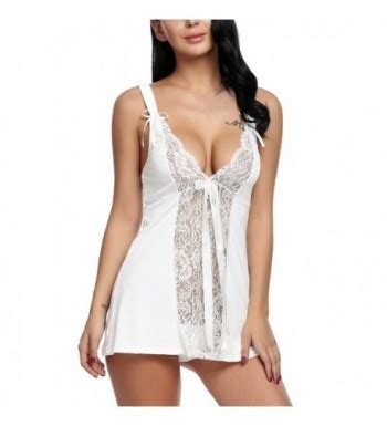 Women Sexy Lingerie Sheer Chemises Lace Patchwork Mini Babydoll Set White C3188TZ4IW7
