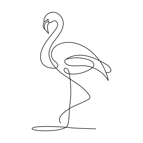 Continuous Single Line Drawing Black Icon Of Flamingo Outline Vector