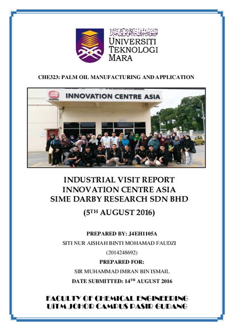 (PDF) CHE323: PALM OIL MANUFACTURING AND APPLICATION INDUSTRIAL VISIT REPORT INNOVATION CENTRE ...