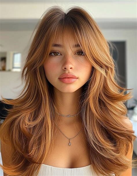 Layered Haircuts With Fringe For Long Hair Soft Ginger Layers With