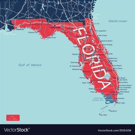 Florida State Detailed Editable Map Royalty Free Vector