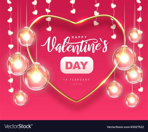 Happy Valentines Day Poster With 3d Love Heart Vector Image