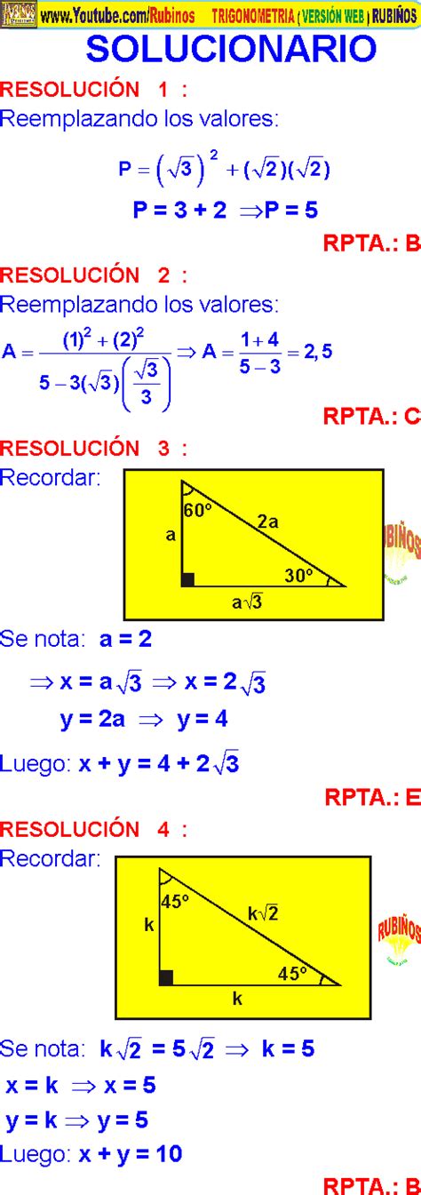 Razones TrigonomÉtricas En Los TriÁngulos RectÁngulos Notables