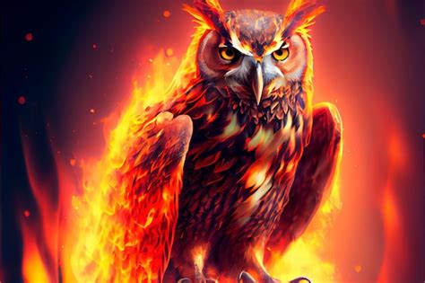 Premium Photo Owls In A Bright Flame Of Fire Owl Portrait Animal