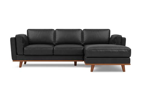 Artisan Leather Couch Right Chaise Sectional Sofa, Black