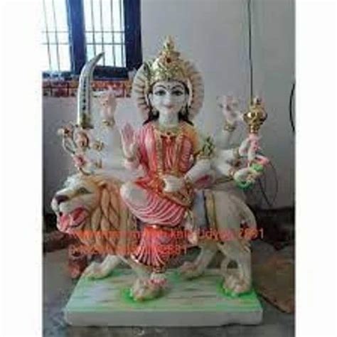 White Plain Durga Maa Makrana Marble Statue For Worship Size Inch