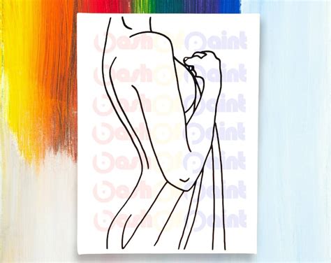 Predrawn Canvas Outlined Sketch For Diy Sip Paint Party Nude Woman Pre Sketched Drawing And Art