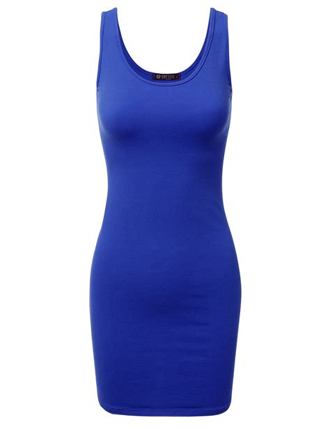 Womens Basic Scoop Neck Sleeveless Bodycon Mini Tank Dress