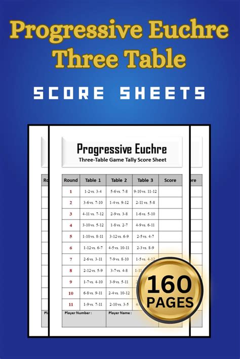 Amazon Progressive Euchre Three Table Score Sheets Score Pads