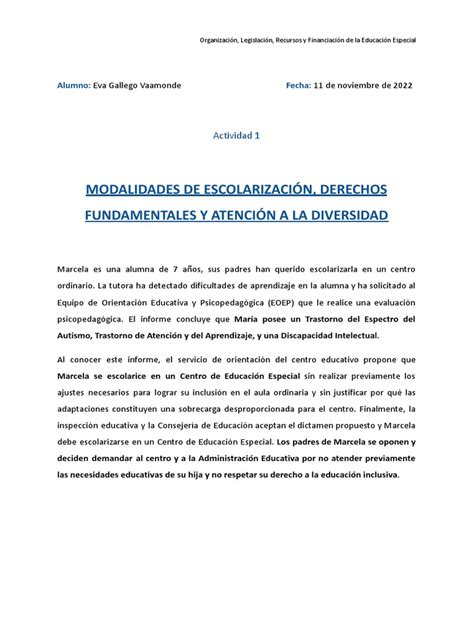 Modalidades De EscolarizaciÓn Derechos Fundamentales Y AtenciÓn A La