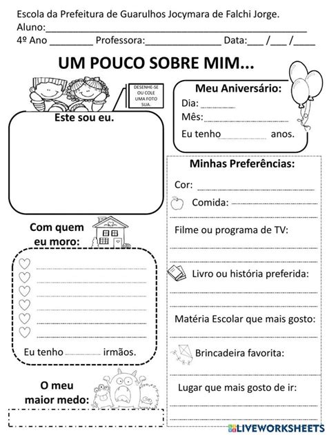 Um Pouco Sobre Mim Worksheet Online Workouts Portuguese Lessons