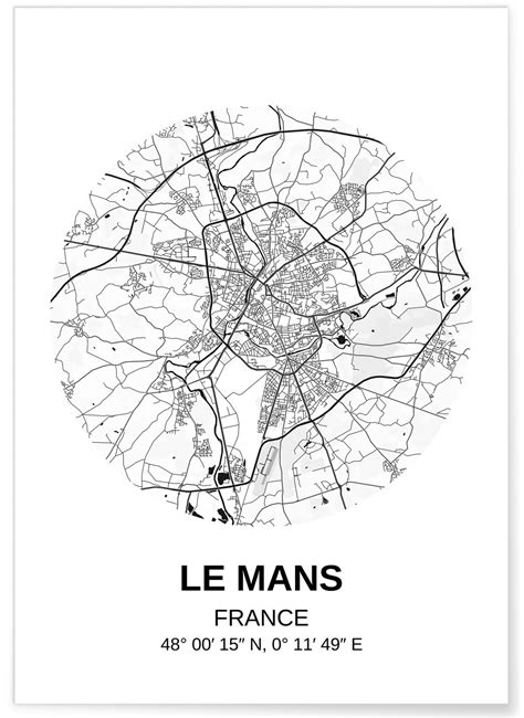 affiche carte de ville de france le mans lafficherie