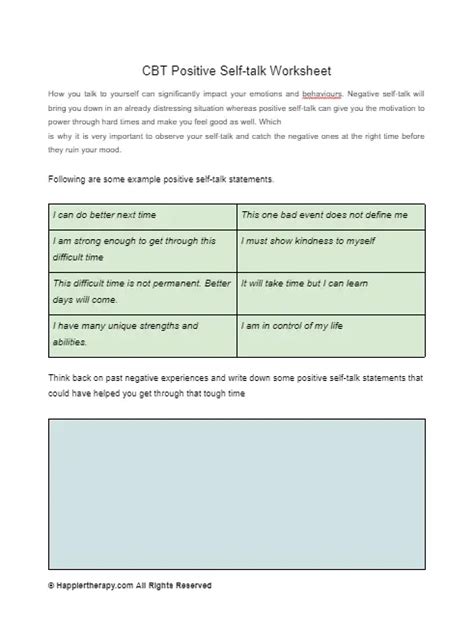 Positive Self-talk Worksheet, Digital Download, Printable, Self ...