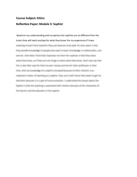 Solution Ethics Reflection Paper Sophist Tutorial Docx Studypool